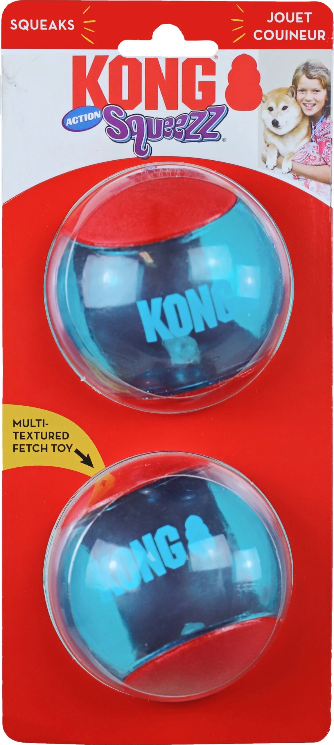 Kong Hondenspeelgoed Squeezz Action Bal Large Rood/blauw D 8 Cm 2 Stuks - Afbeelding 2