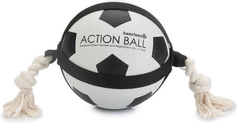 Beeztees Hondenspeelgoed Action Voetbal Met Touw Wit D 19 Cm